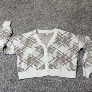 Hollister Beige and Cream Knit Cardigan